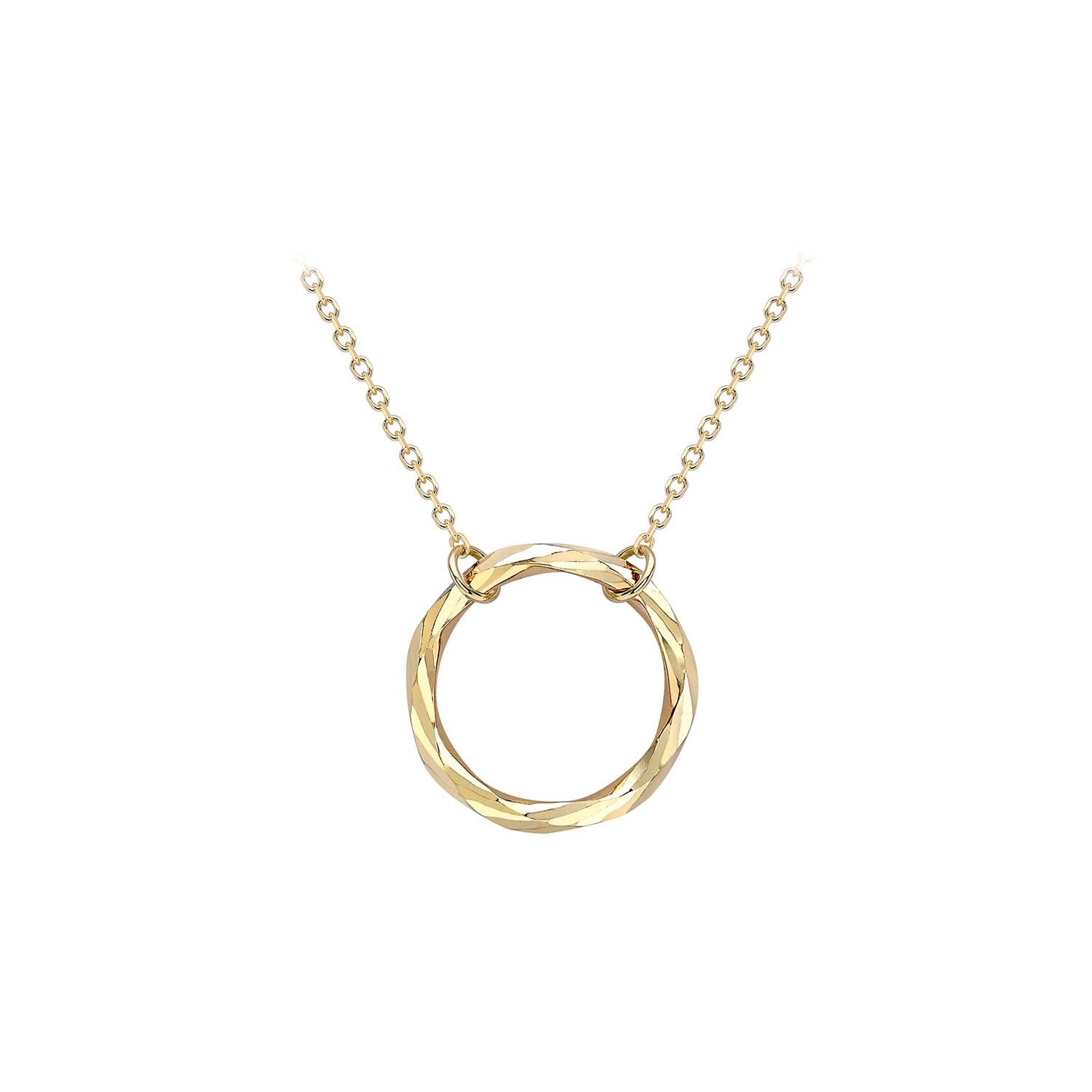 9K Yellow Gold Diamond Cut Ring Adjustable Necklace 43+3cm