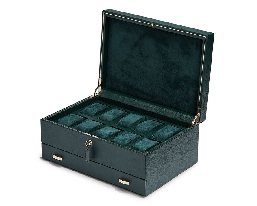 Wolf British Racing Green 10 Piece Watch Box with Storage 792841 Watch Direct