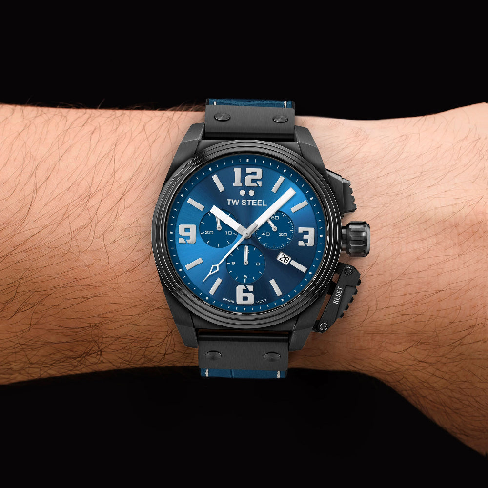 TW Steel Canteen 46mm Chronograph Blue Leather Mens Watch