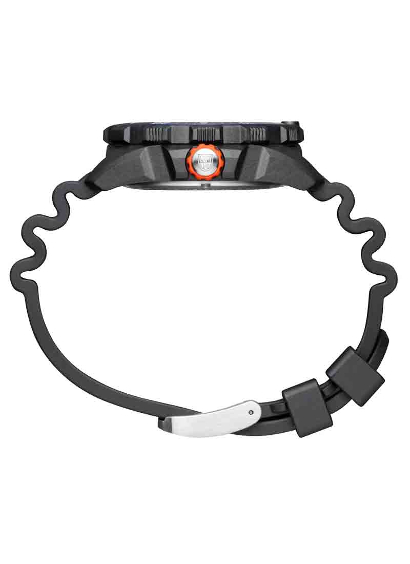 Rugged sports watch with a black strap and red accents on the dial.