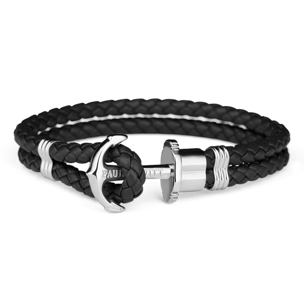 Paul Hewitt Phrep Leather Black / Silver Bracelet - XXXL