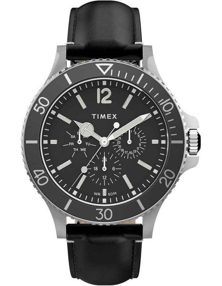 Timex Harbourside Black Leather Watch TW2U12900 – Watch Direct