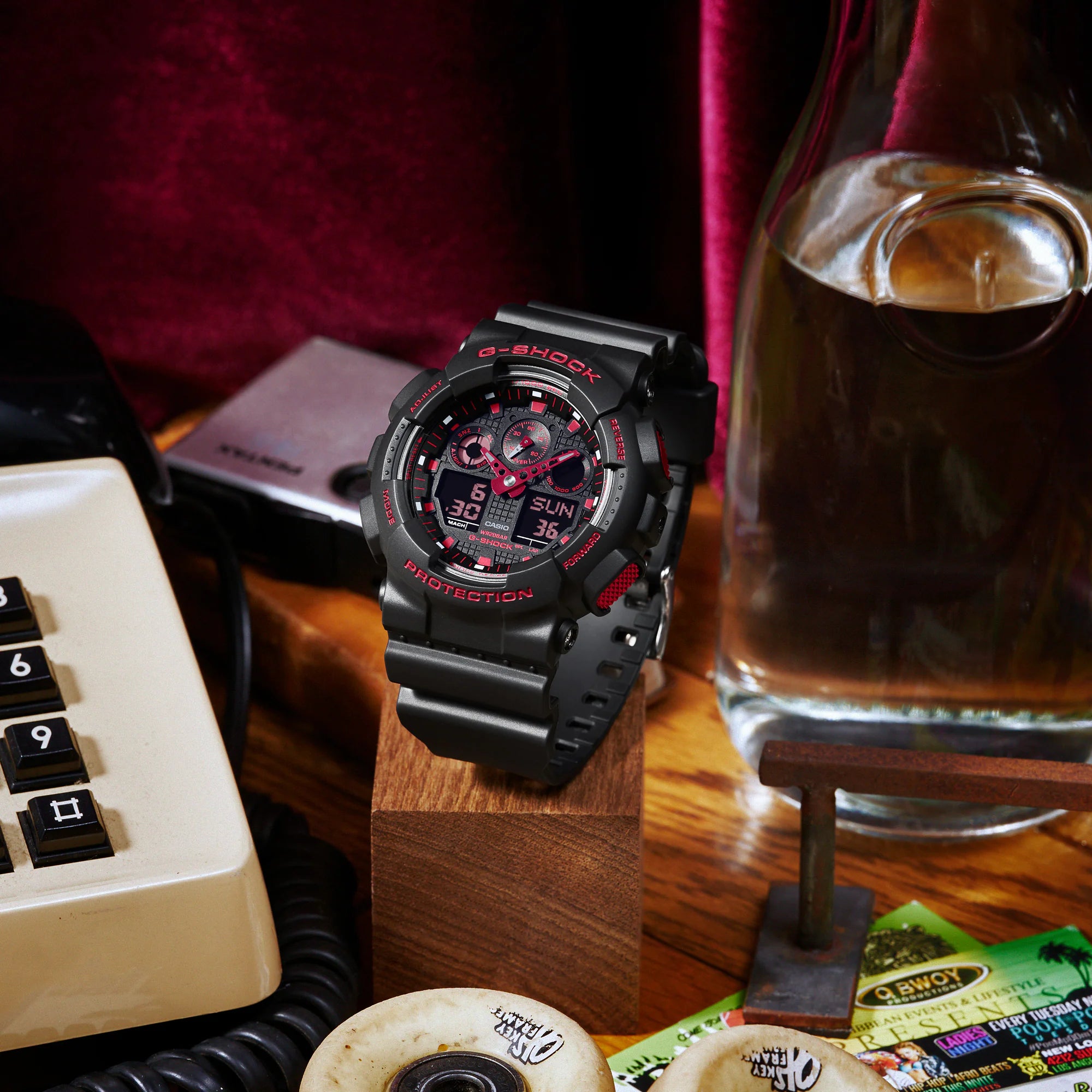 G-Shock Ignite Red Line Analog Black Resin Band Watch GA100BNR-1A