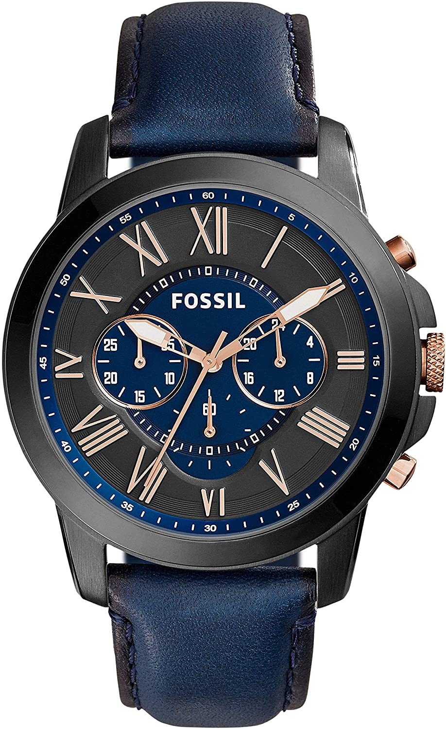 Fossil Grant Chronograph Navy Leather Watch