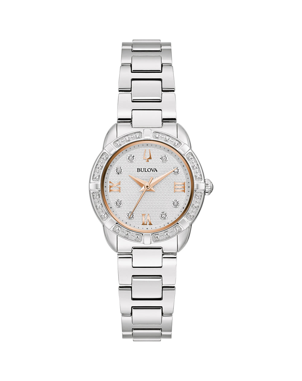Bulova Women's Rose Gold and Stainless-Steel Diamond Watch with Silver