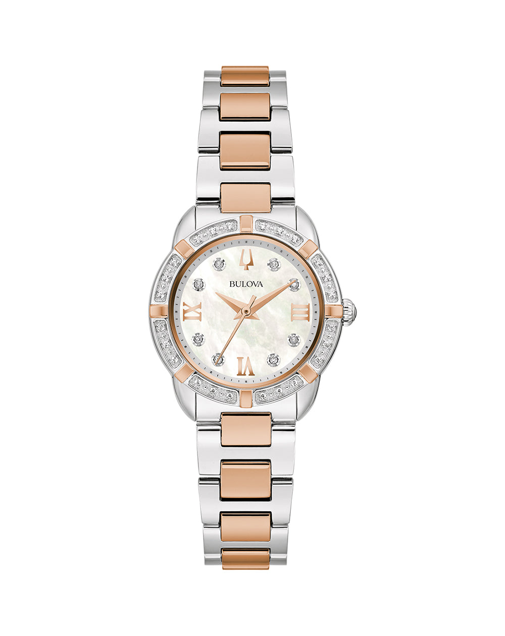 Bulova Elegant Rose Gold and Diamond Accented Ladies Watch Model 98R29