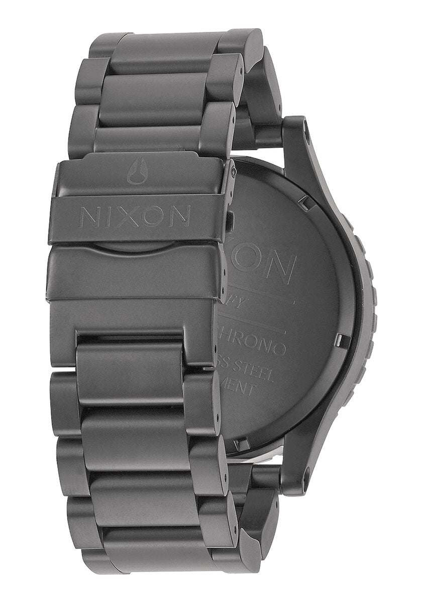 Gray metal wristwatch with a chunky bracelet-style band.