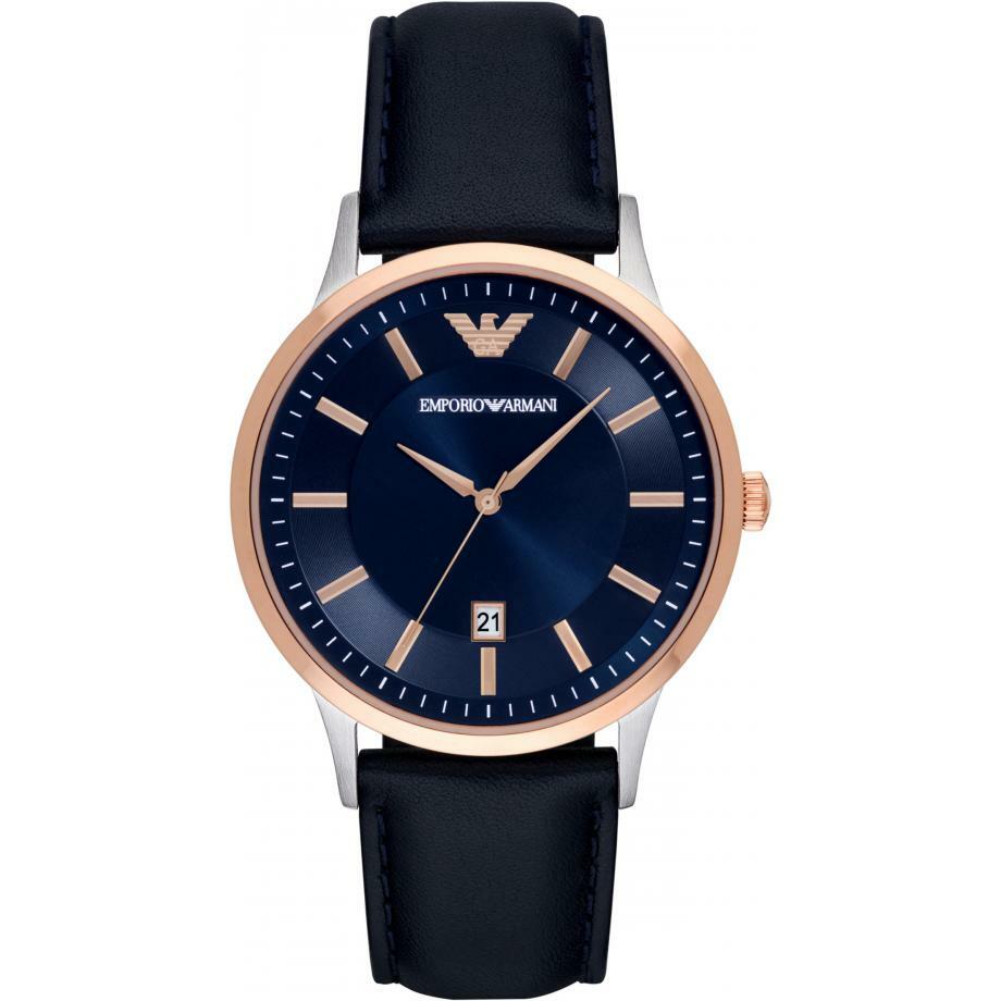 Emporio Armani Renato Mens Rose Gold Blue Dial Watch AR2457