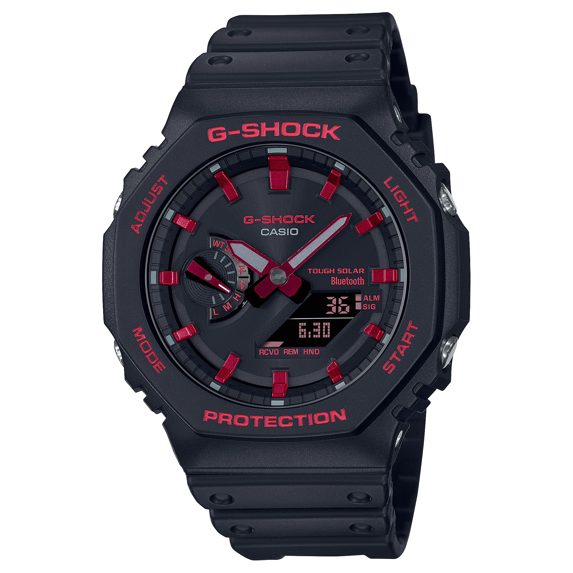 G-Shock Octagonal Black Resin Band Red Bluetooth Watch GAB2100BNR-1A