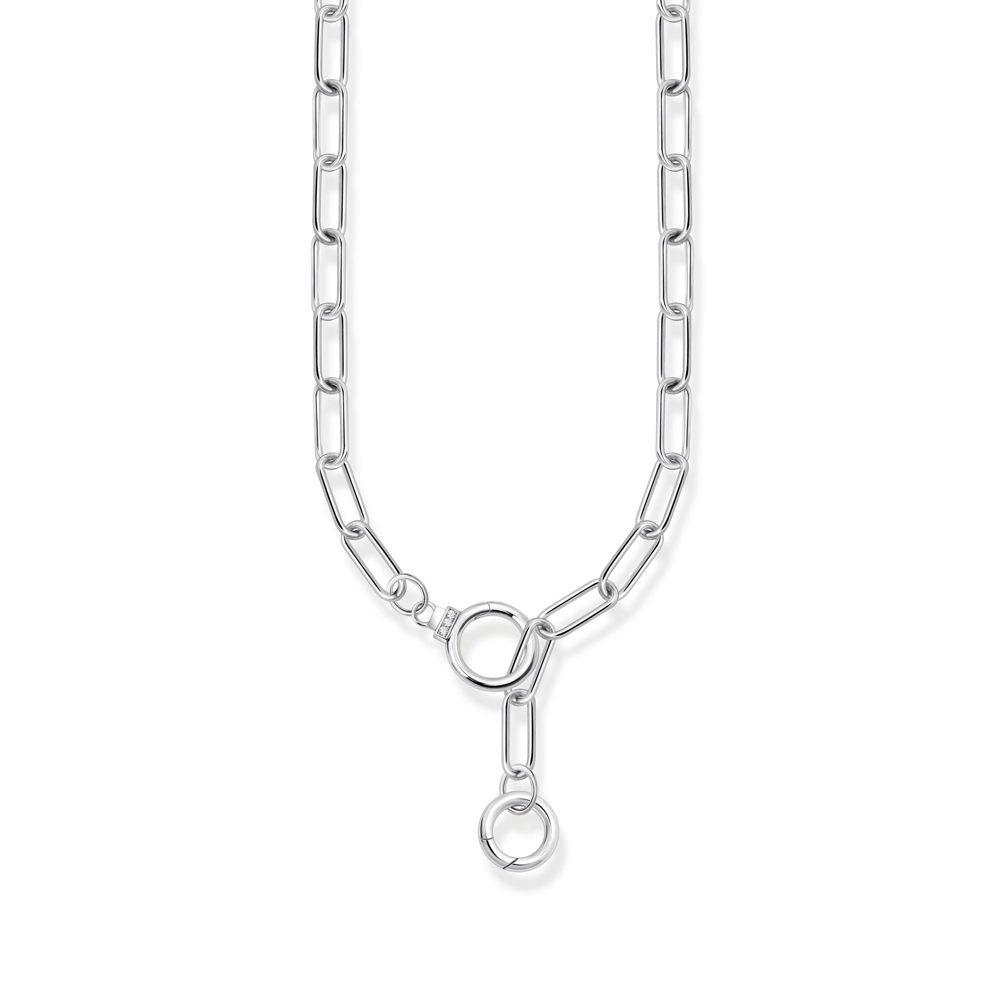THOMAS SABO Silver Link Necklace with Two Ring Clasps and White Zircon