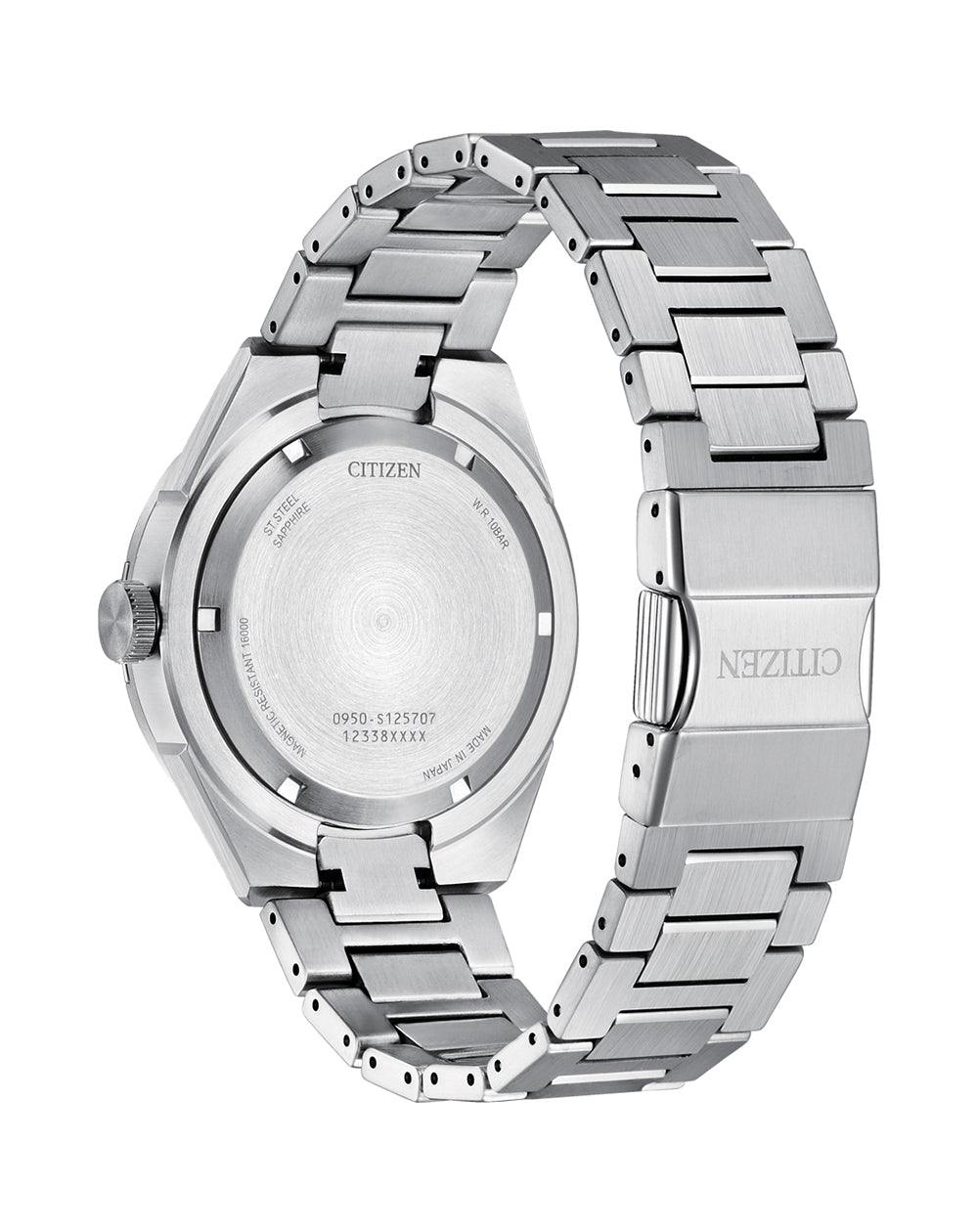 Silver wristwatch with a metal link bracelet.