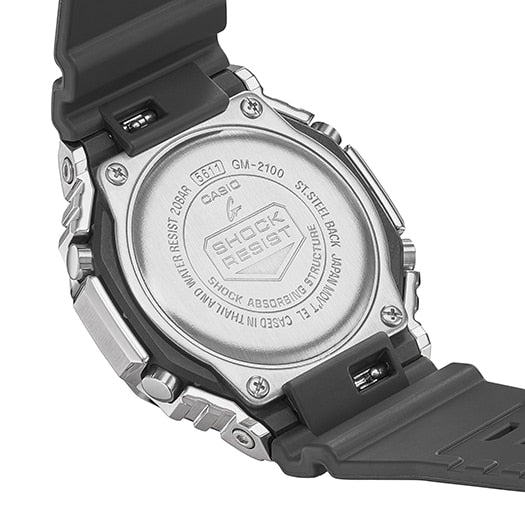 Back of a G-Shock digital wristwatch with visible case details and part of the strap.