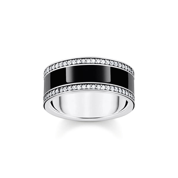 THOMAS SABO Silver Band Ring with Black Cold Enamel and Zirconia
