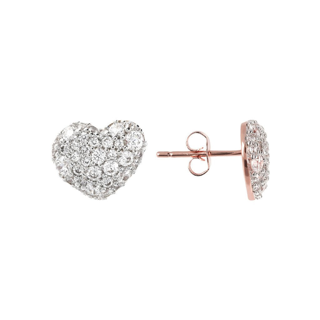 Bronzallure Heart Shaped Cubic Zirconia Button Earrings