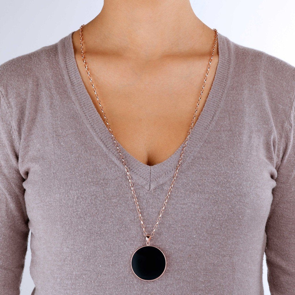 Bronzallure Black Onyx Big Disc Necklace