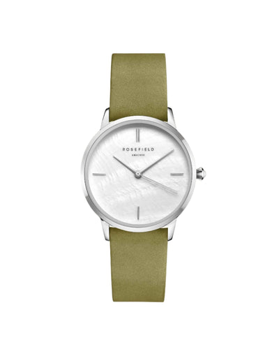 Rosefield Pearl 36mm Mother of Pearl Dial Olive Leather Strap Watch RMOLS-R05