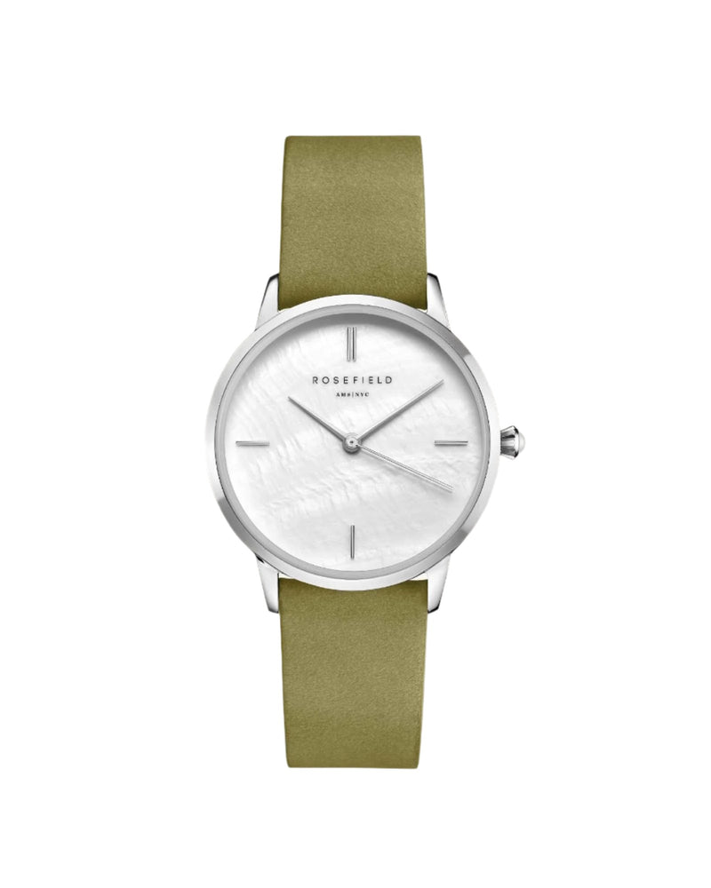 Rosefield Pearl 36mm Mother of Pearl Dial Olive Leather Strap Watch RMOLS-R05