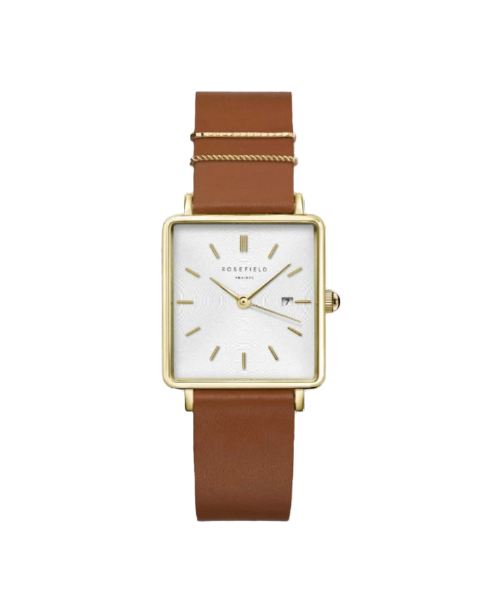 Rosefield The Boxy White Dial Tan Leather Strap Watch QSCG-Q029