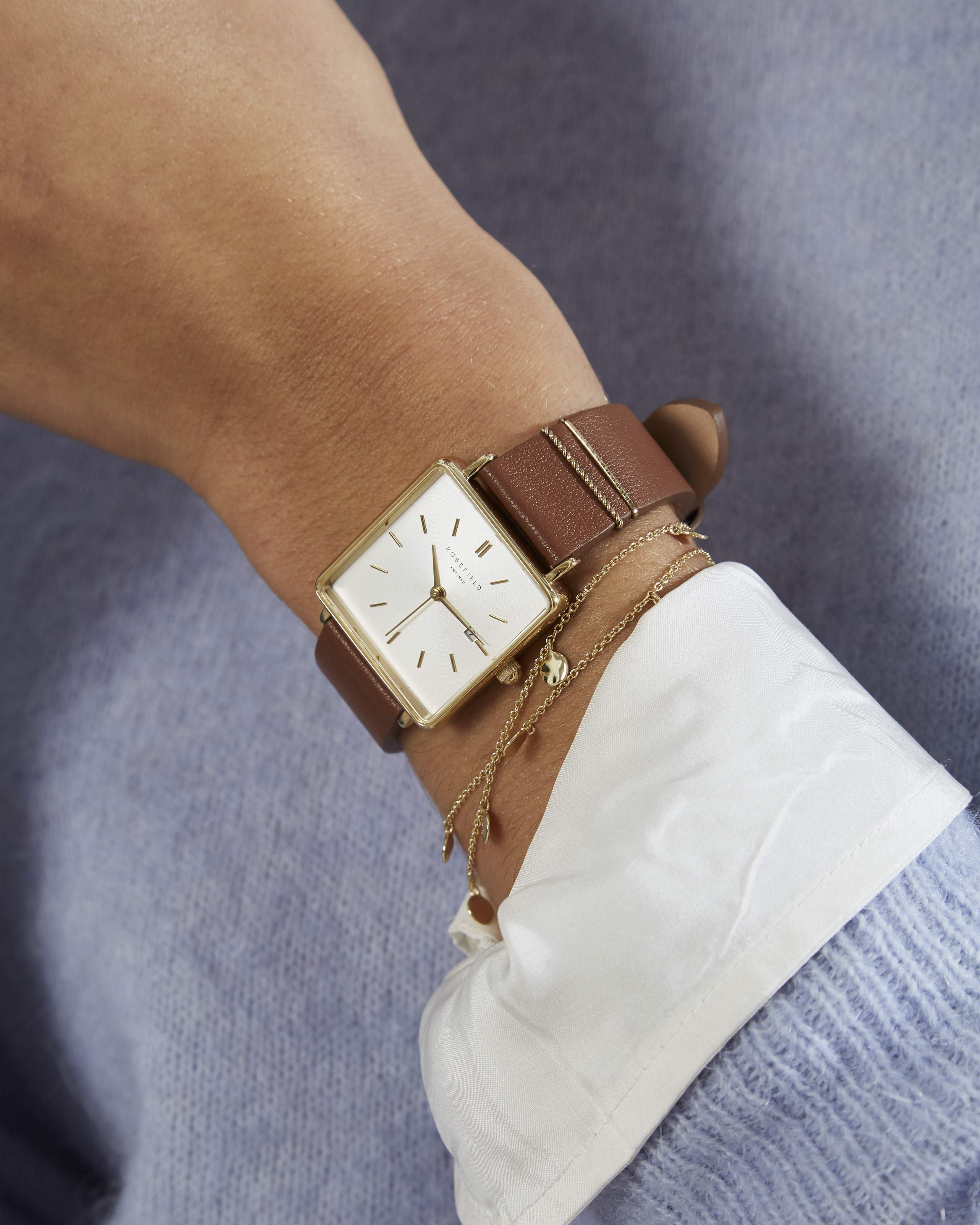 Rosefield The Boxy White Dial Tan Leather Strap Watch QSCG-Q029