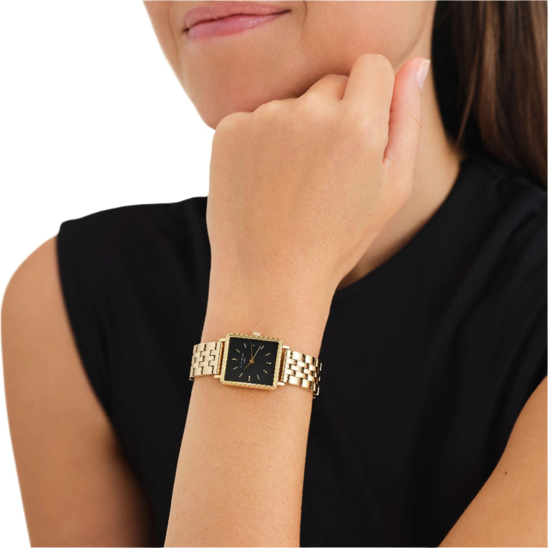 Rosefield Mini Boxy Black Dial Gold Stainless Steel Watch QMBG-Q025