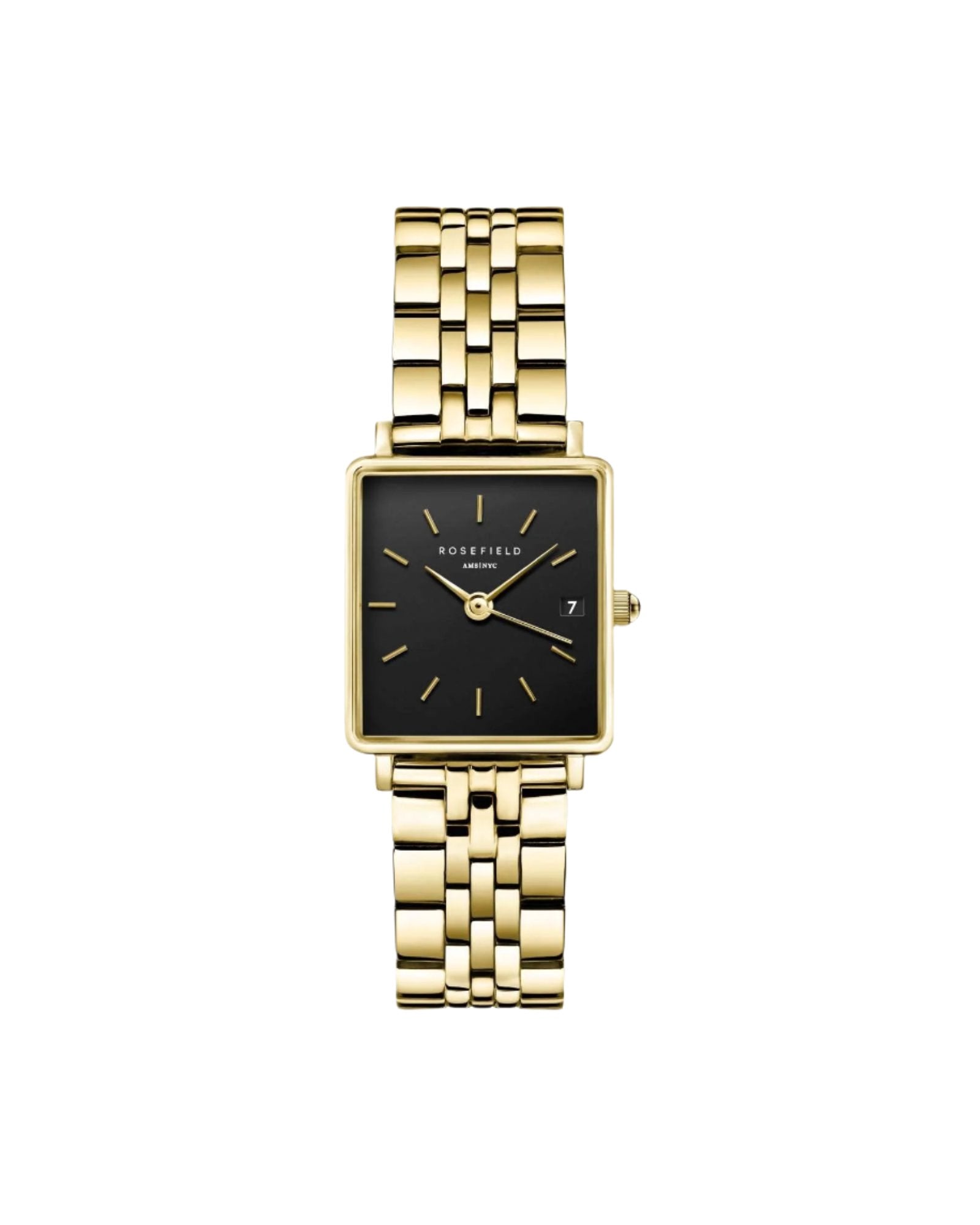 Rosefield Mini Boxy Black Dial Gold Stainless Steel Watch QMBG-Q025