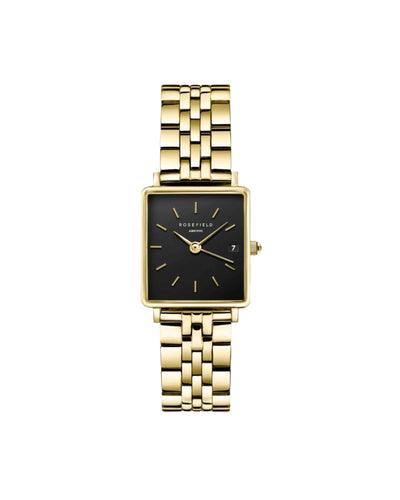 Rosefield Mini Boxy Black Dial Gold Stainless Steel Watch QMBG-Q025