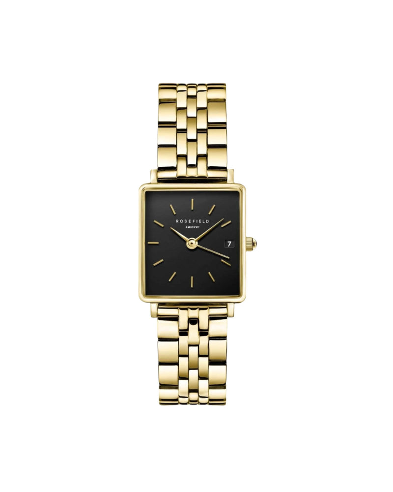 Rosefield Mini Boxy Black Dial Gold Stainless Steel Watch QMBG-Q025