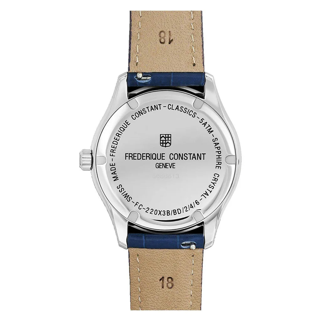 Frederique Constant Classics Diamond Bezel Blue Dial and Leather Band Ladies FC-220MN3BD6