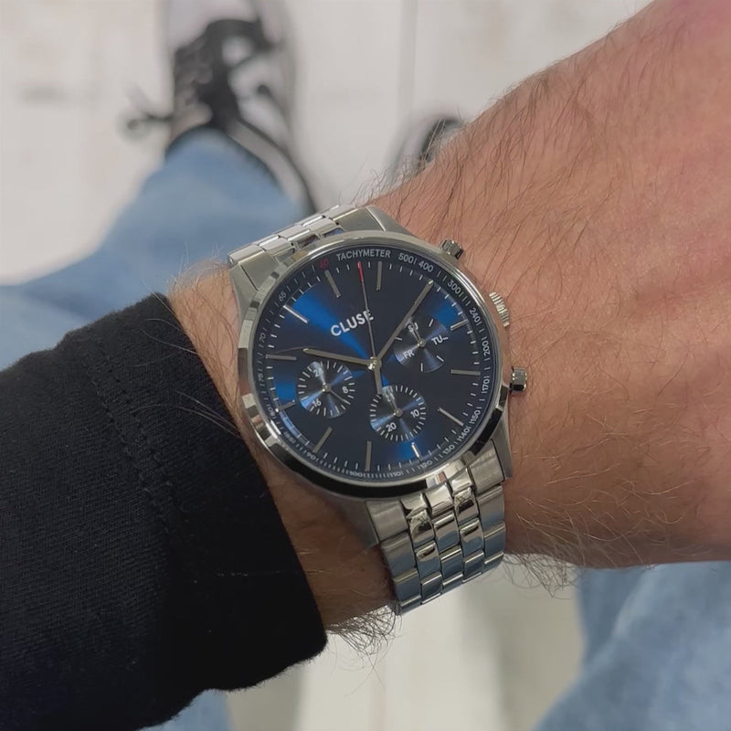 CLUSE Antheor Multifunction Blue Dial Silver Stainless Steel Link Watch CW21003