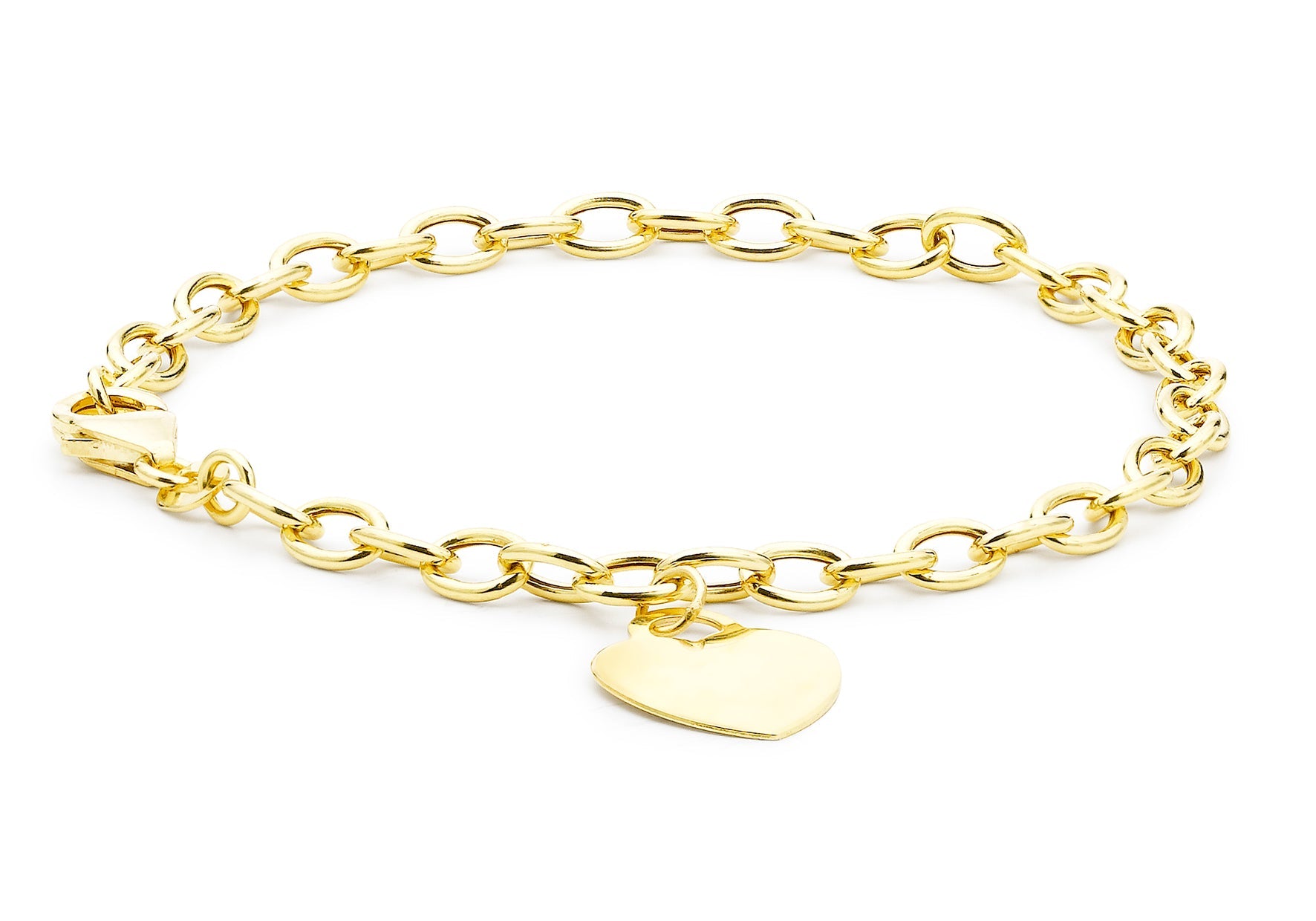 9K Yellow Gold Belcher Bracelet With Heart Tag For Elegant Style