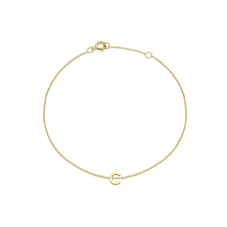 9K Yellow Gold Initial C Bracelet Elegant Personalized Jewelry Gift