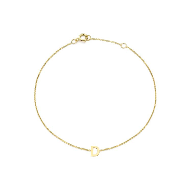 9K Yellow Gold Initial D Bracelet Adjustable Elegant Gift for Her