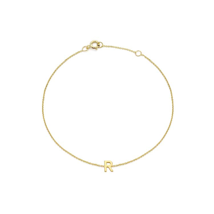 9K Yellow Gold Initial R Bracelet Adjustable Elegant Jewelry Gift