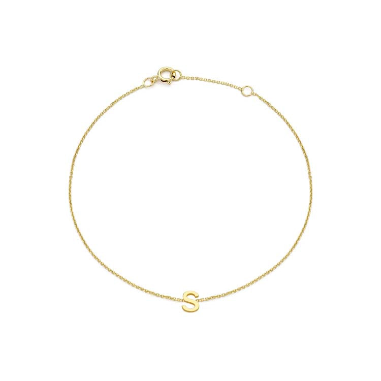 9K Yellow Gold Initial S Bracelet Elegant Personalized Jewelry Gift