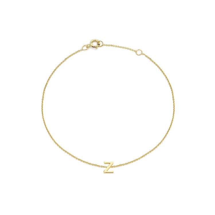 9K Yellow Gold Initial Z Bracelet Adjustable Elegant Gift for Her