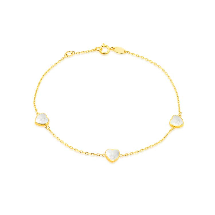 9K Yellow Gold Heart Bracelet 19cm Stylish Contemporary Jewelry