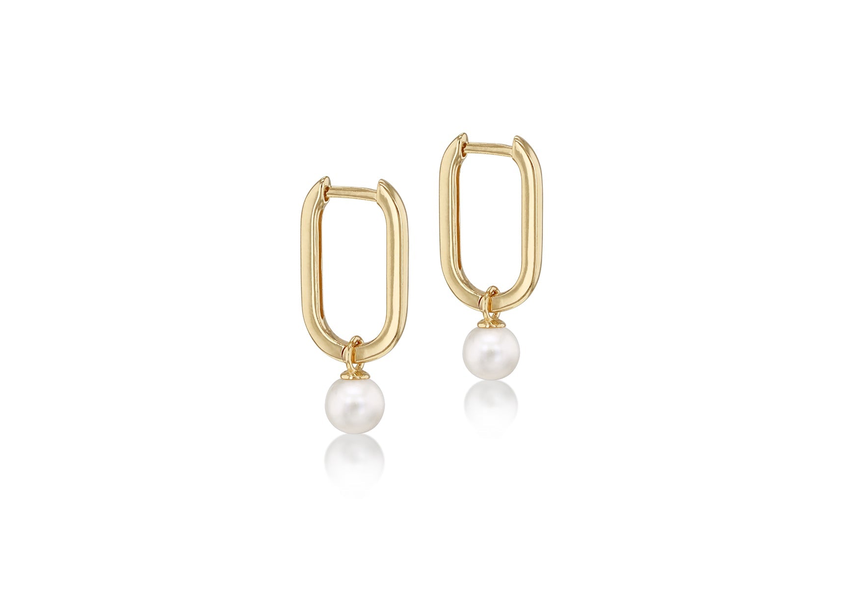 9K Yellow Gold Pearl Hoop Earrings Elegant Contemporary Style