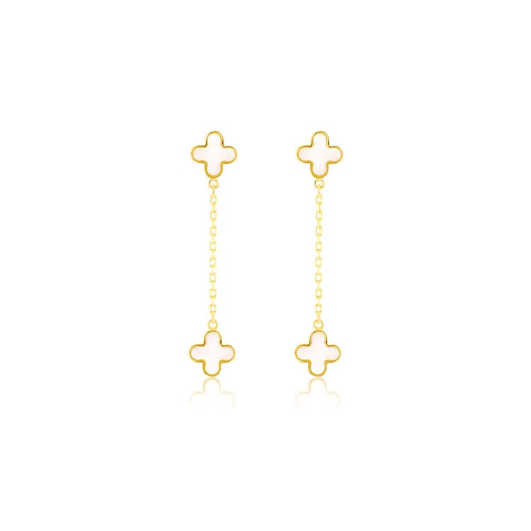 9K Yellow Gold Petal Drop Earrings Stylish Contemporary Look