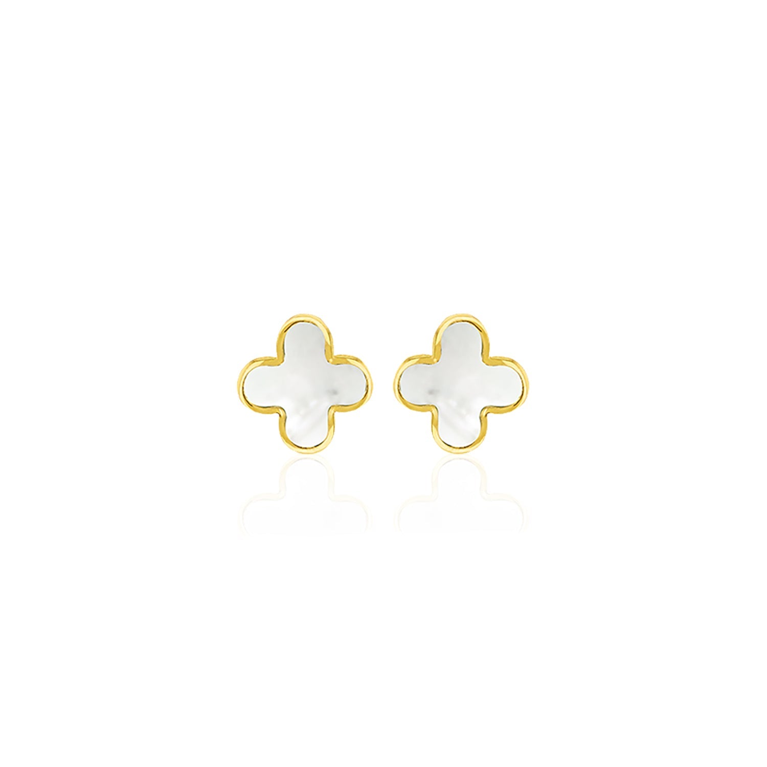 9K Yellow Gold Mother of Pearl Earrings Elegant Petal Design Studs