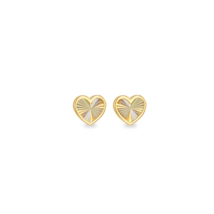 9K Yellow Gold Rainbow Heart Stud Earrings Stylish Contemporary Jewelry