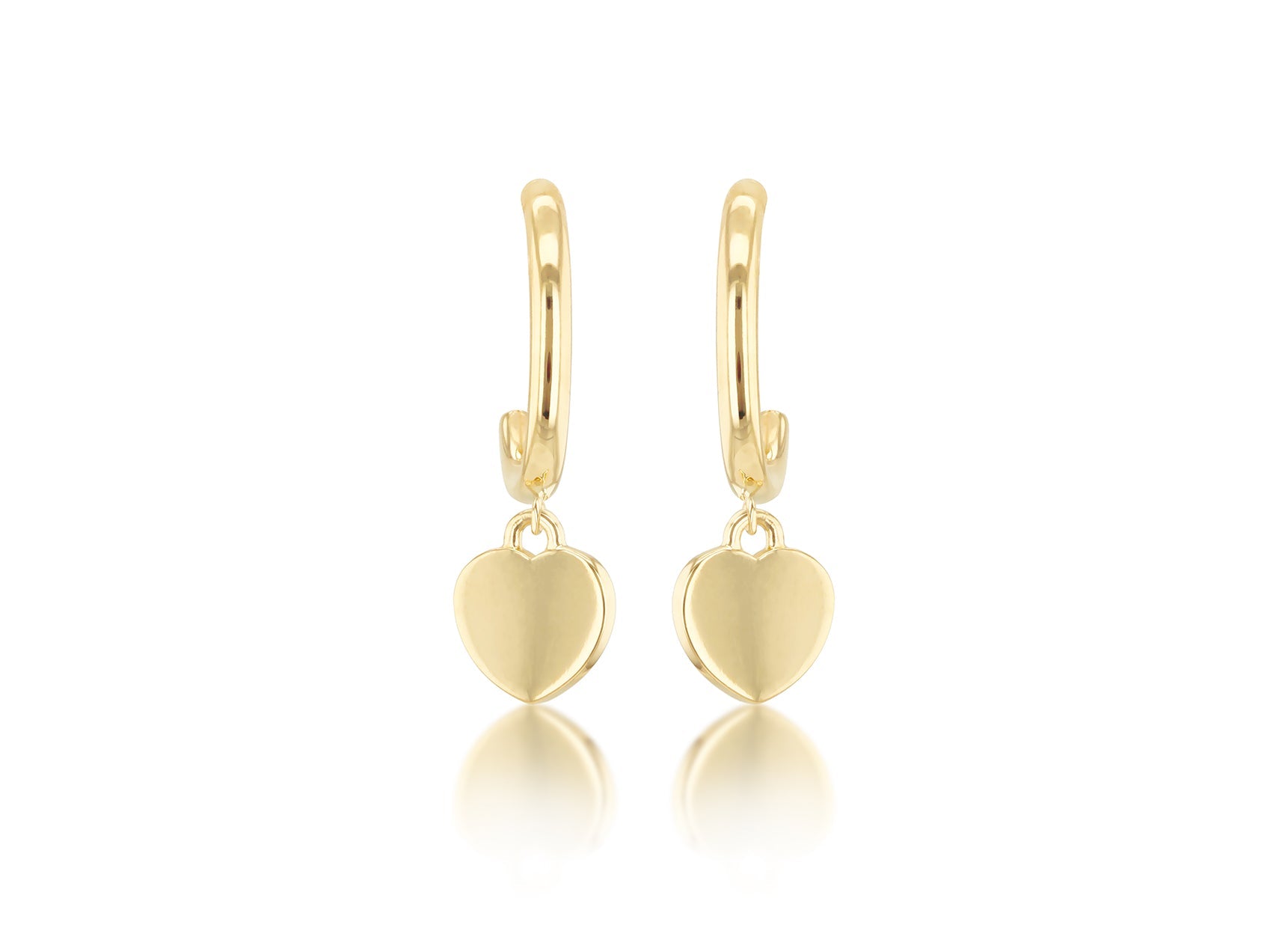 9K Yellow Gold Heart Drop Earrings Stylish Contemporary Jewelry