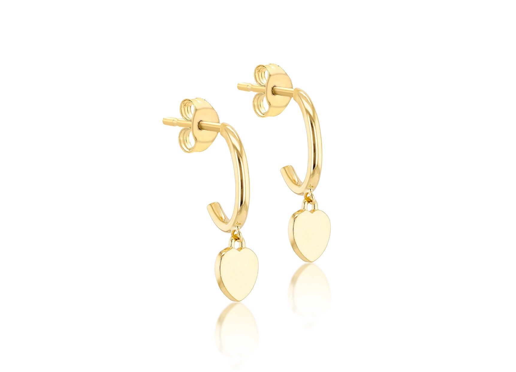 9K Yellow Gold Heart Drop Earrings Stylish Contemporary Jewelry