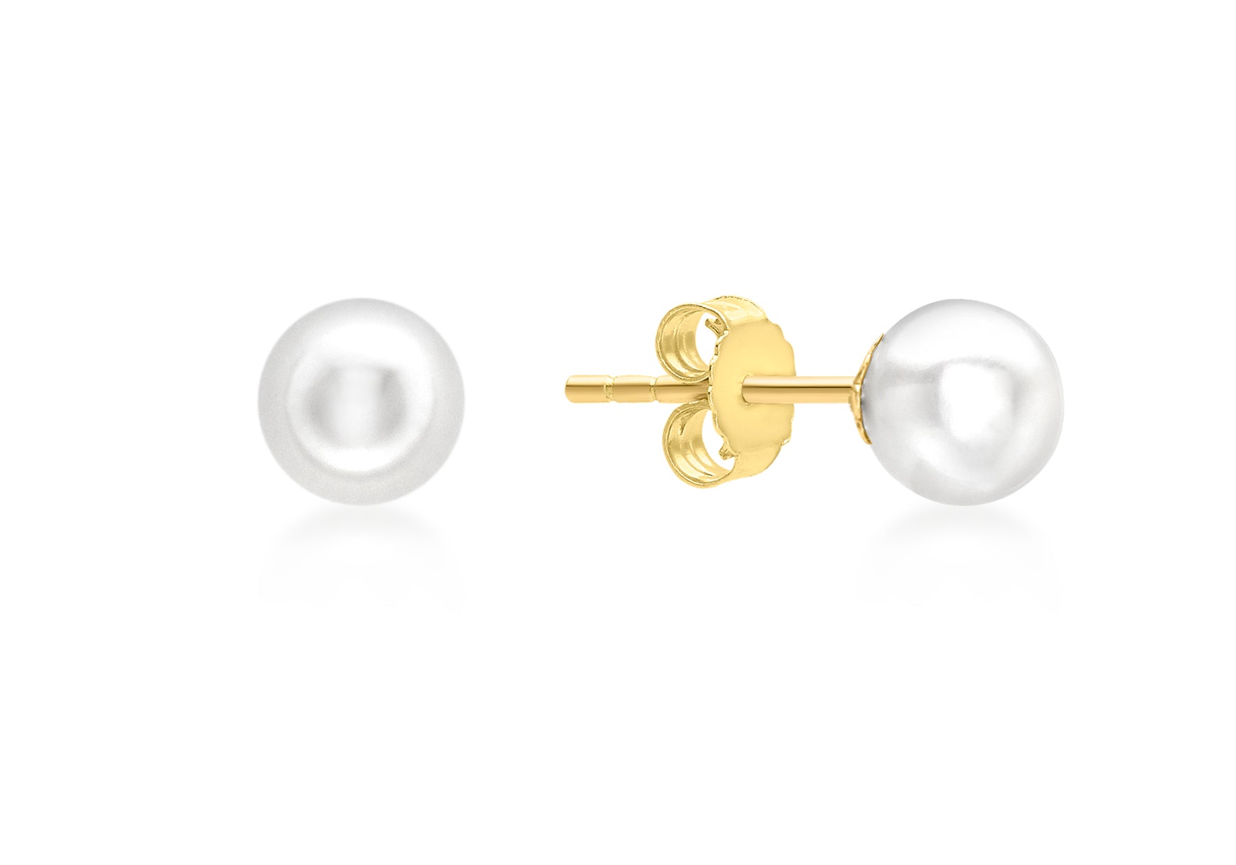 9K Yellow Gold Pearl Stud Earrings Elegant Contemporary Style 5mm