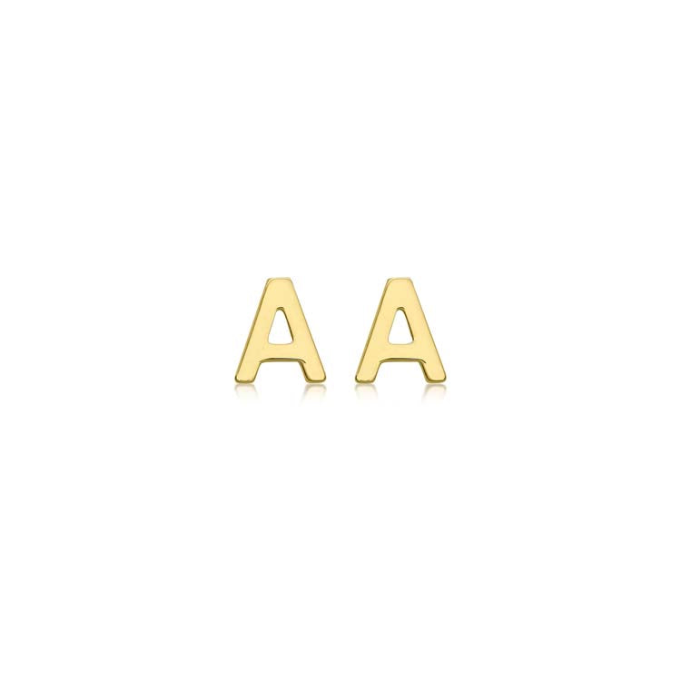 9K Yellow Gold Initial A Stud Earrings Stylish Personal Gift