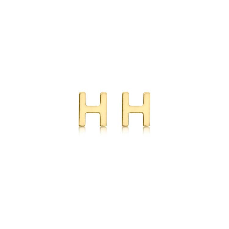 9K Yellow Gold Initial H Earrings Stylish Personalized Gift for Her