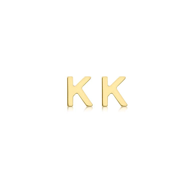 9K Yellow Gold Initial K Stud Earrings Stylish Personalized Gift