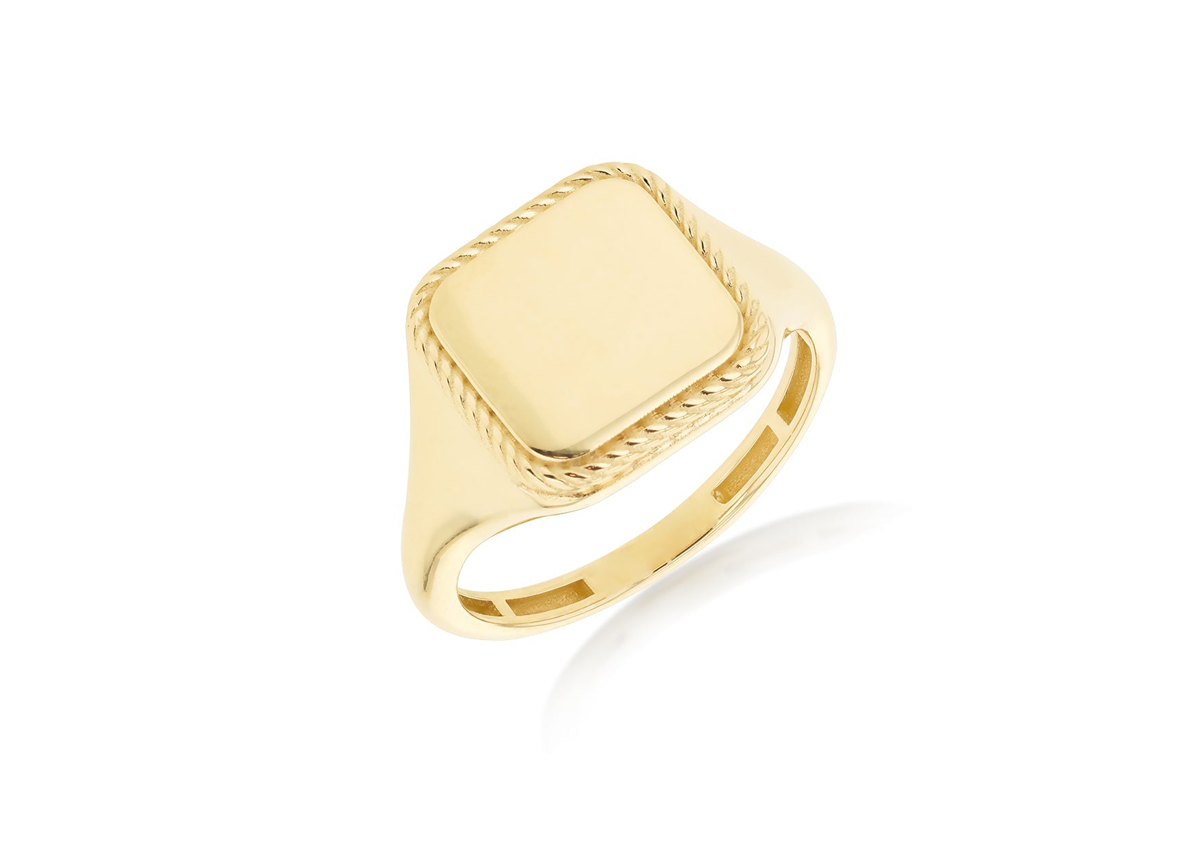 9K Yellow Gold Signet Ring Elegant Square Rope Design for Women