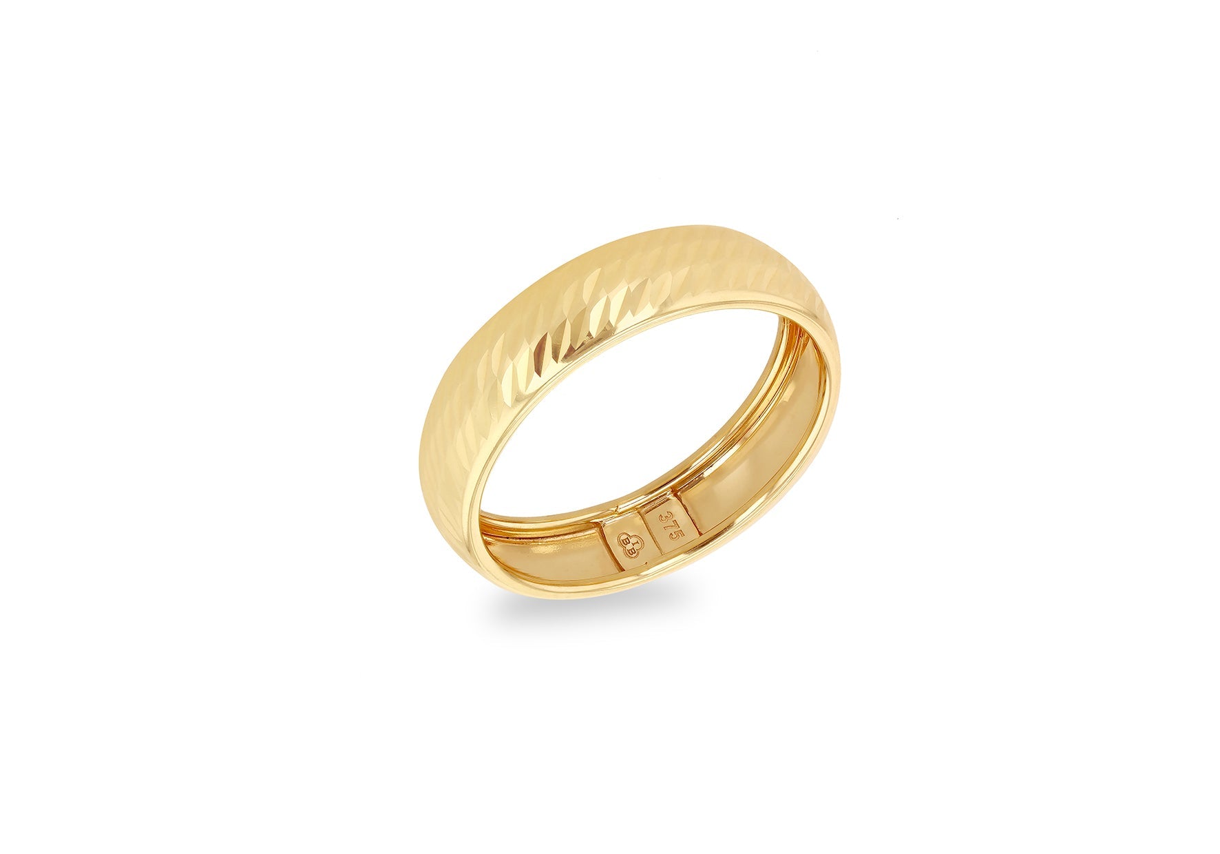 9K Yellow Gold Diamond-Cut Ring Elegant Contemporary Jewelry Gift