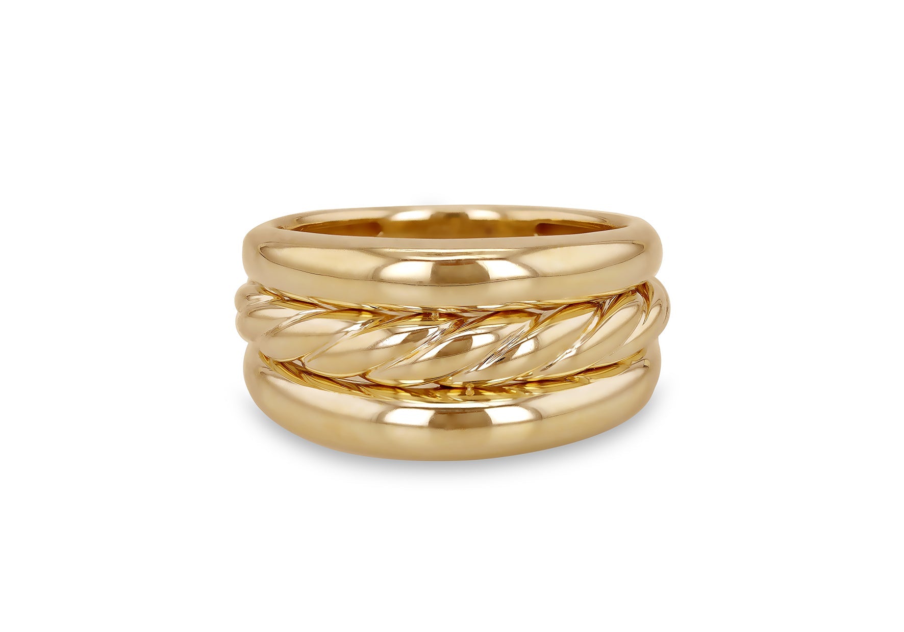 9K Yellow Gold Wide Rope Ring for Women Stylish Contemporary Jewelry