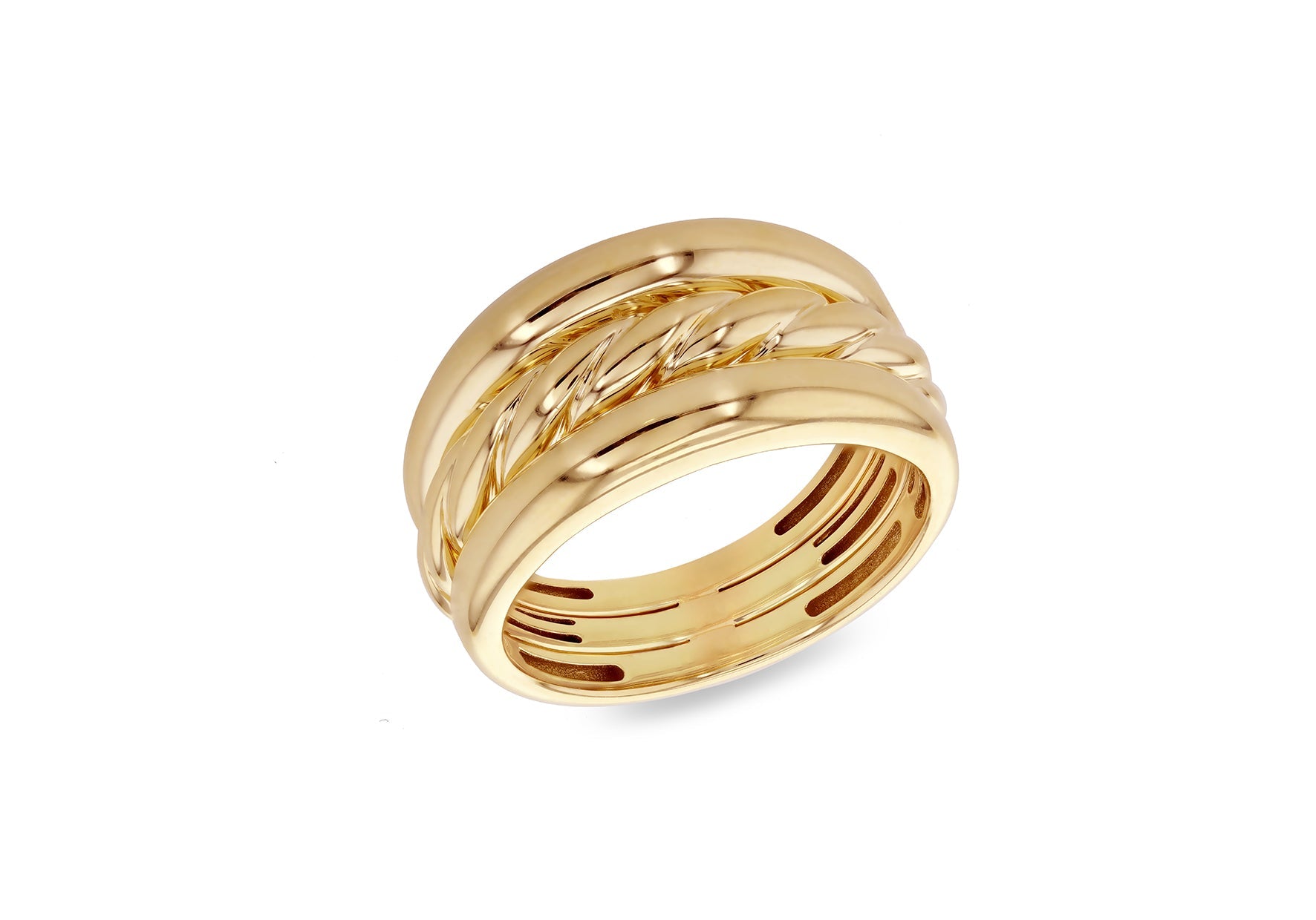 9K Yellow Gold Wide Rope Ring for Women Stylish Contemporary Jewelry